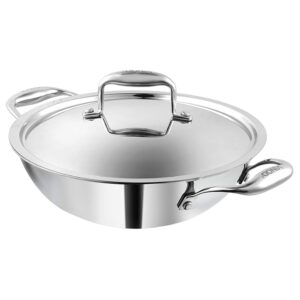 Vinod Platinum Triply Stainless Steel Kadai with lid 2.5 Litre (24 cm Dia) | 2.5mm Thick | 3 Layer Stainless Steel Cookware | 5 Year Warranty | Induction & Gas Base | Heavy Base